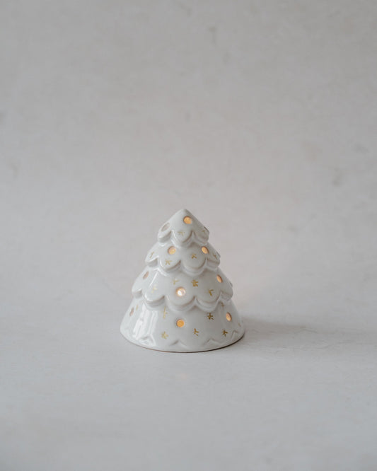 White Ceramic Christmas Tree Tealight Holder - Wick & Wist